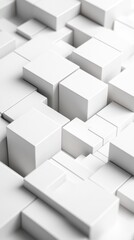 An abstract composition of interlocking white cubes.