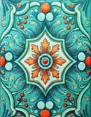 Colorful Ornamental Mexican Design With Floral and Abstract Patterns in Turquoise Tones. Cinco de Mayo. AI Generated