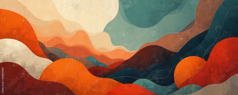 Poster abstract art illustration. colorful graphic design, smooth flowing shapes with layered texture, grad