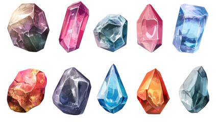 Collection of Realistic Stones in Different Shapes Isolated on White Background for Nature