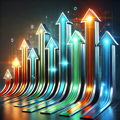 Colorful Arrows Pointing Upwards against a black background – suggesting  increase and growth – for Corporate and Business use.