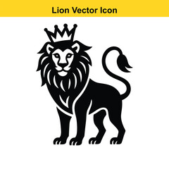 Lion vector illustration, a wild animal with a black silhouette and mane, like a drawing of a powerful mammal.