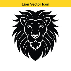 Lion vector illustration, a wild animal with a black silhouette and mane, like a drawing of a powerful mammal.