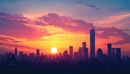 Vibrant Sunset over the New York City Skyline