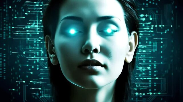Futuristic visor connecting a woman to the metaverse