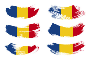 Romania grunge flag set. Romania flag brush strokes for national Day of Romania. Independence day grunge romania flag icon set isolated on white background