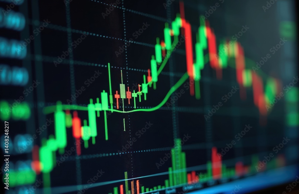 Poster financial market trading chart with various indicators analysis on computer screen. technical indica