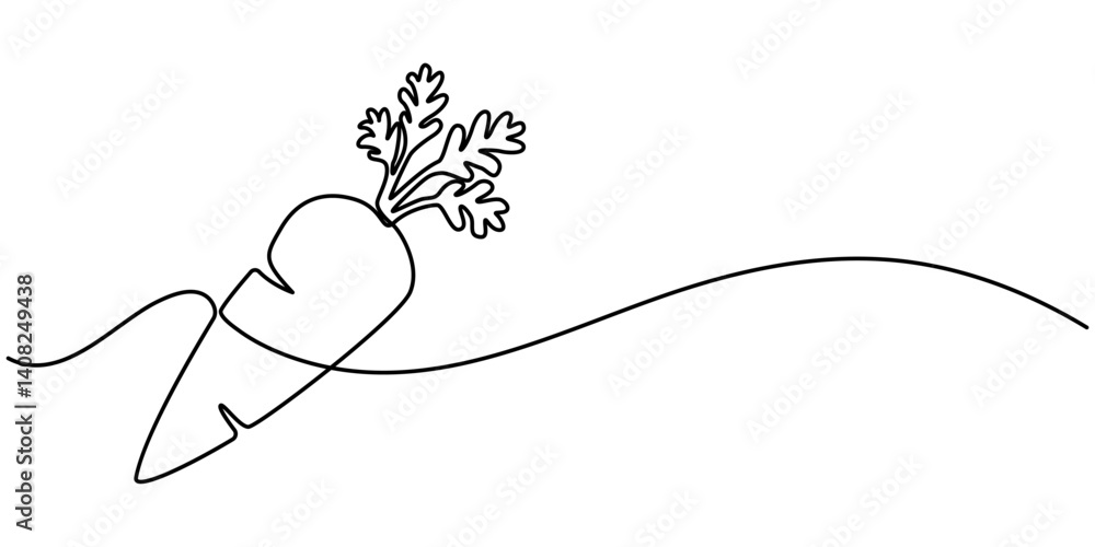 Poster carrot in one continuous line drawing of vector illustration, icon isolated on white background, car