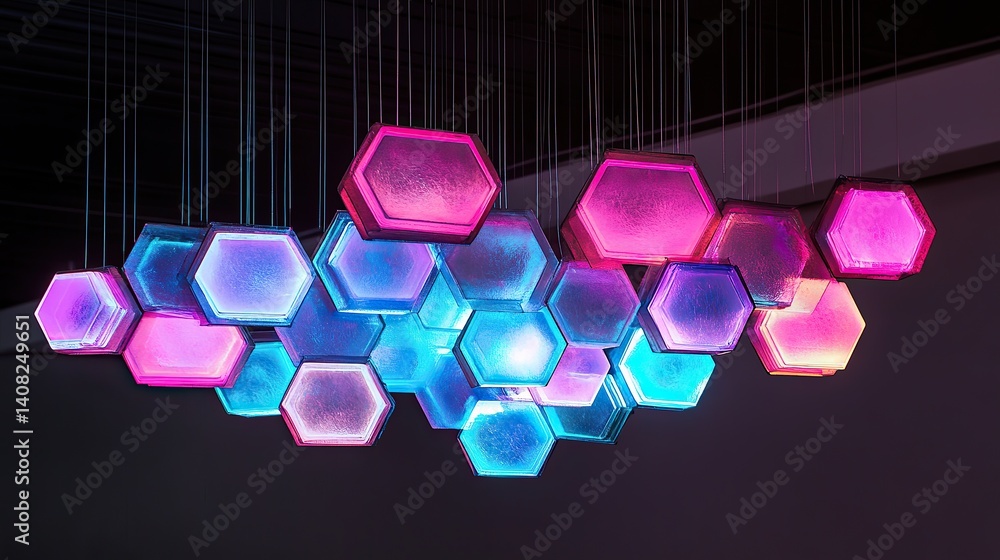 Poster suspended hexagonal patterns built from glossy resin-like material
