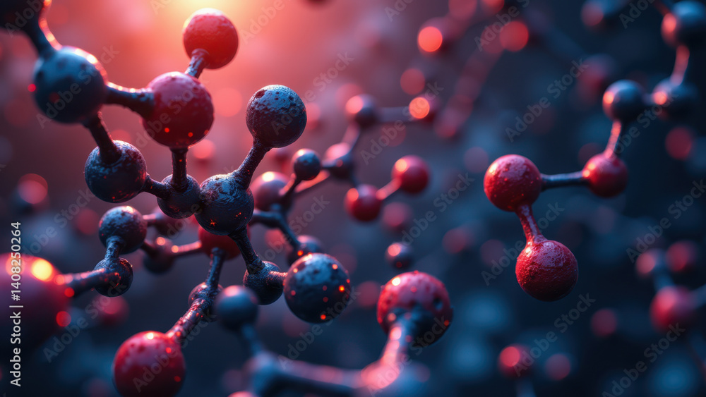 Poster high-resolution microscopic view of a glp1 molecule with fluorescent atoms.