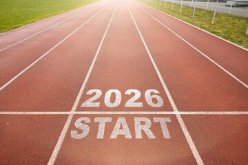 Running track with new year number 2025, 2026 new year concept.