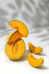 aesthetic photo of melon or cantalope isolated on white background