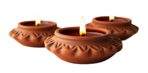 Ceramic Diyas for Traditional Lighting - Isolated on White Background