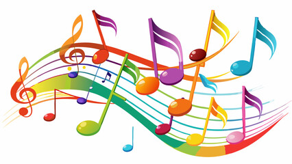 Colorful music notes background isolated on white