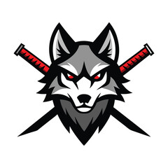 samurai wolf head mascot logo vector art illustration