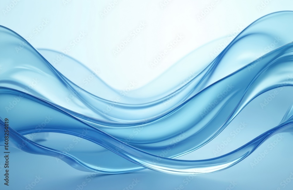 Poster Abstract blue glass background. 3D rendering with dynamic curved shapes. Smooth glossy design, transparency effect for website, UI, advertising. Modern elegant design.