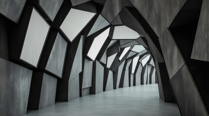 Fototapeta premium futuristic corridor with geometric walls and glowing panels, creating modern and sleek design
