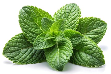 Bunch of mint leaves are on a white background