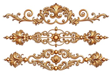 Three gold designs are shown on a white background