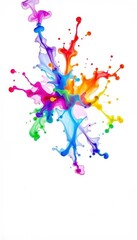 Vibrant ink droplets explode in water, creating colorful abstract patterns on white, ink in water, splash