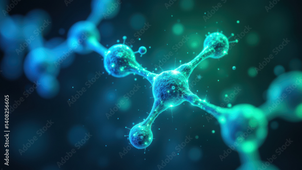 Poster high resolution 3d illustration of a glp1 molecule with glowing atomic structures.