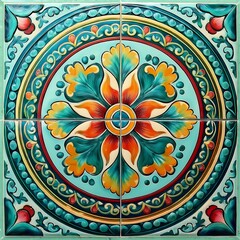 Intricate Colorful Tile Design With Floral and Geometric Patterns. AI Generated