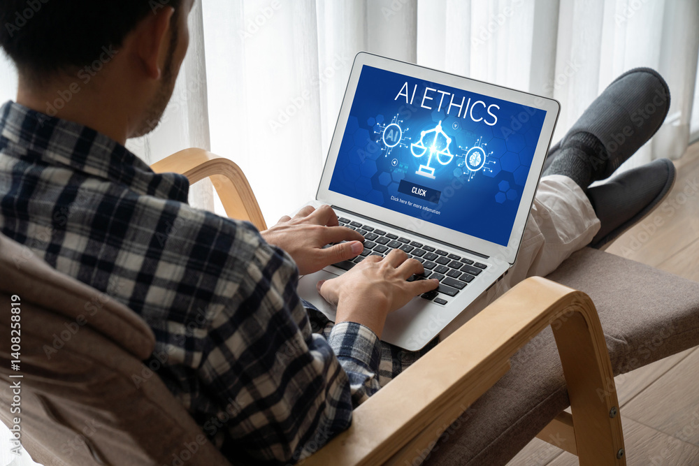 Poster ai ethics responsibility standard law and rules on computer screen provide report of ai ethic transp