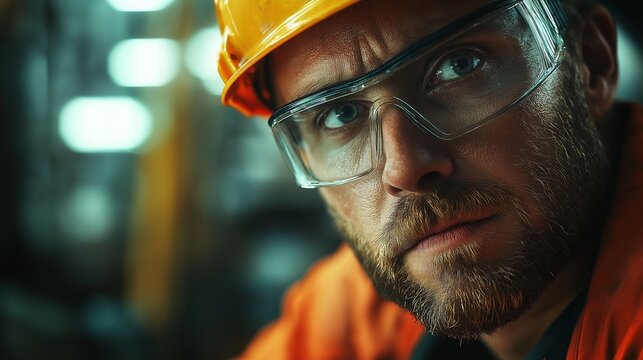 Laborer with a determined expression in a workshop setting  