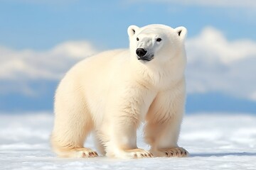 Fototapeta premium Polar Bear on Snow, Sunny Day