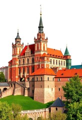 Fototapeta premium Majestic Wawel Castle in Krakow, Poland, isolated on white, Krakow, historic building, spires