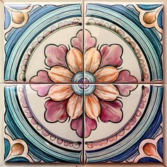 Colorful Ceramic Mexican Tile With Intricate Floral Patterns and Vibrant Detail. Cinco de Mayo. AI Generated