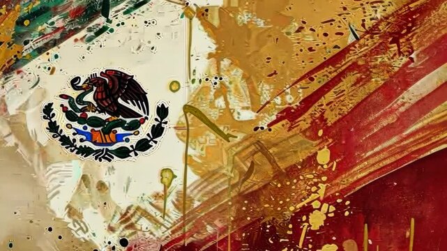 Vibrant mexican flag with cactus and dynamic paint splatter background. Independence Day of Mexico