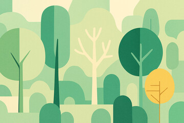 Abstract Minimal Forest Illustration in Warm Green and Teal Tones