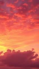 Fototapeta premium Vibrant hues of orange, pink, and purple paint the twilight sky, clouds ablaze with fiery color, bright, twilight