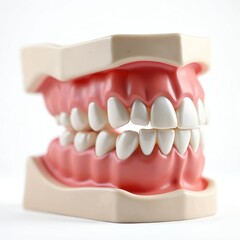Obraz premium Detailed dental model jaw, teeth on white backdrop. Oral health care concept. Educational material for dentist, dental student, patient. Perfect for dental clinic, medical, healthcare, science,