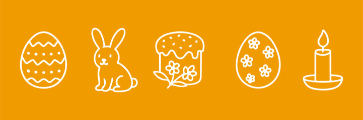 Easter symbols with egg, bunny, cake, and candle isolated