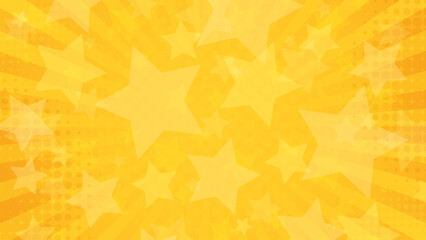 Pop art yellow comics book cover. Cartoon retro pattern with stars. Vector backdrop for superhero text, speech bubble