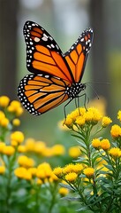 Obraz premium Monarch Butterfly on Yellow Flowers