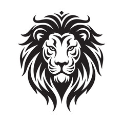 Black and White Lion Head Silhouette – Majestic Wild Animal Vector Art