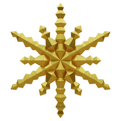 Golden snowflake design, 3d rendering.	
