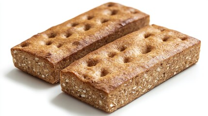 Rectangular spelt flour crispbreads with cracked texture on white background