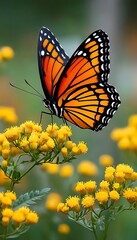 Fototapeta premium Monarch on Yellow Blooms
