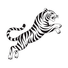 Tribal Tiger Jump Silhouette – Wild Animal Vector Tattoo Design