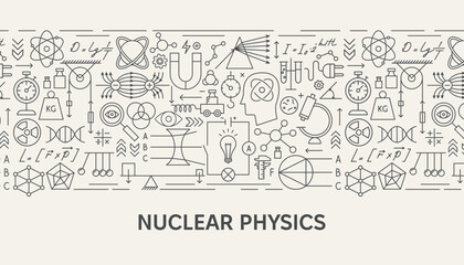 Nuclear Physics Web Banner Concept. Vector Illustration of Outline Design. Science, Biology, Chemistry and Laboratory Template.