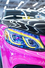 Fototapeta premium Pink Car Headlights Garage
