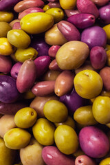 Tasty mix olives background.