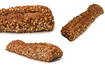 Loaf of bread with sunflower seeds isolated on a white background.