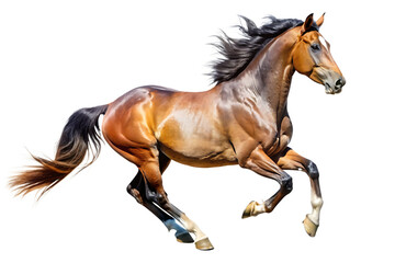 Obraz premium A beautiful brown-gray horse galloping unusual suit. isolated on white background PNG