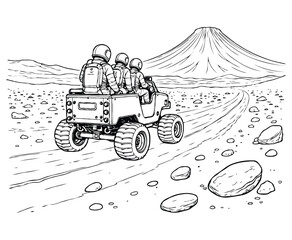 Mars Rover Exploration Educational Coloring Page with Olympus Mons © ArifulIslam