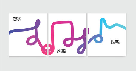  Modern abstract music poster set featuring a continuous wavy gradient line across three panels. Vibrant colors and minimal design make it perfect for music events, decor, or creative branding.
